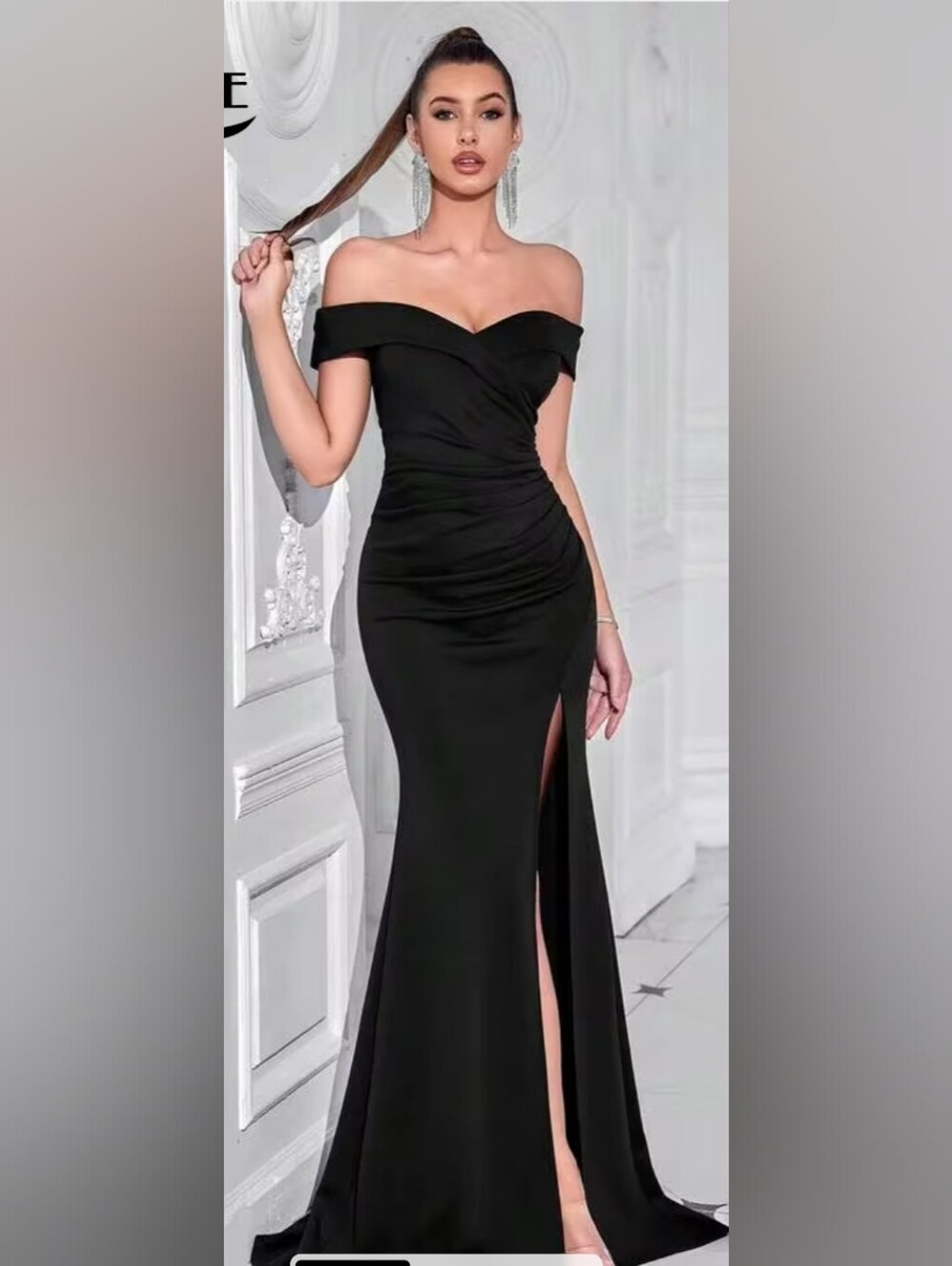 Shein Off-Shoulder Cross Wrap Column Black Evening Dress, Size Med. NWOT